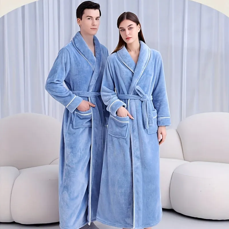 Unisex Extra Long Thick Plush Fleece Bathrobe, Super Soft Breathable Warm Flannel Spa Robe with Shawl Collar, Couples Matching Winter Home Wear, Non-Shedding Anti-Static, Machine Washable - Space Theme