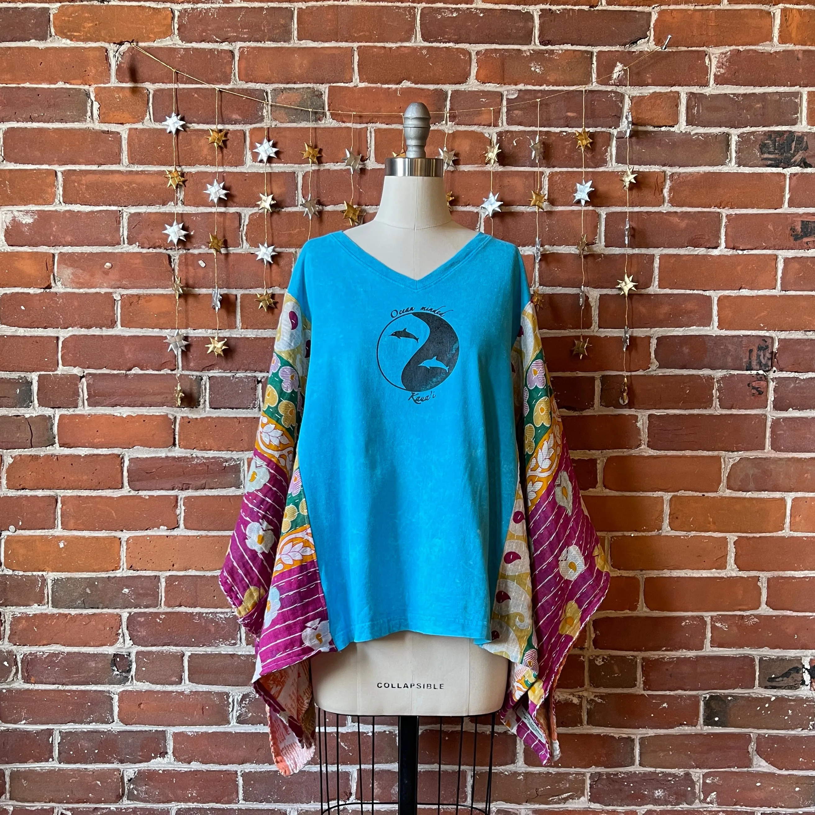 Upcycled Ocean Minded Kaua'i Kantha Poncho Top