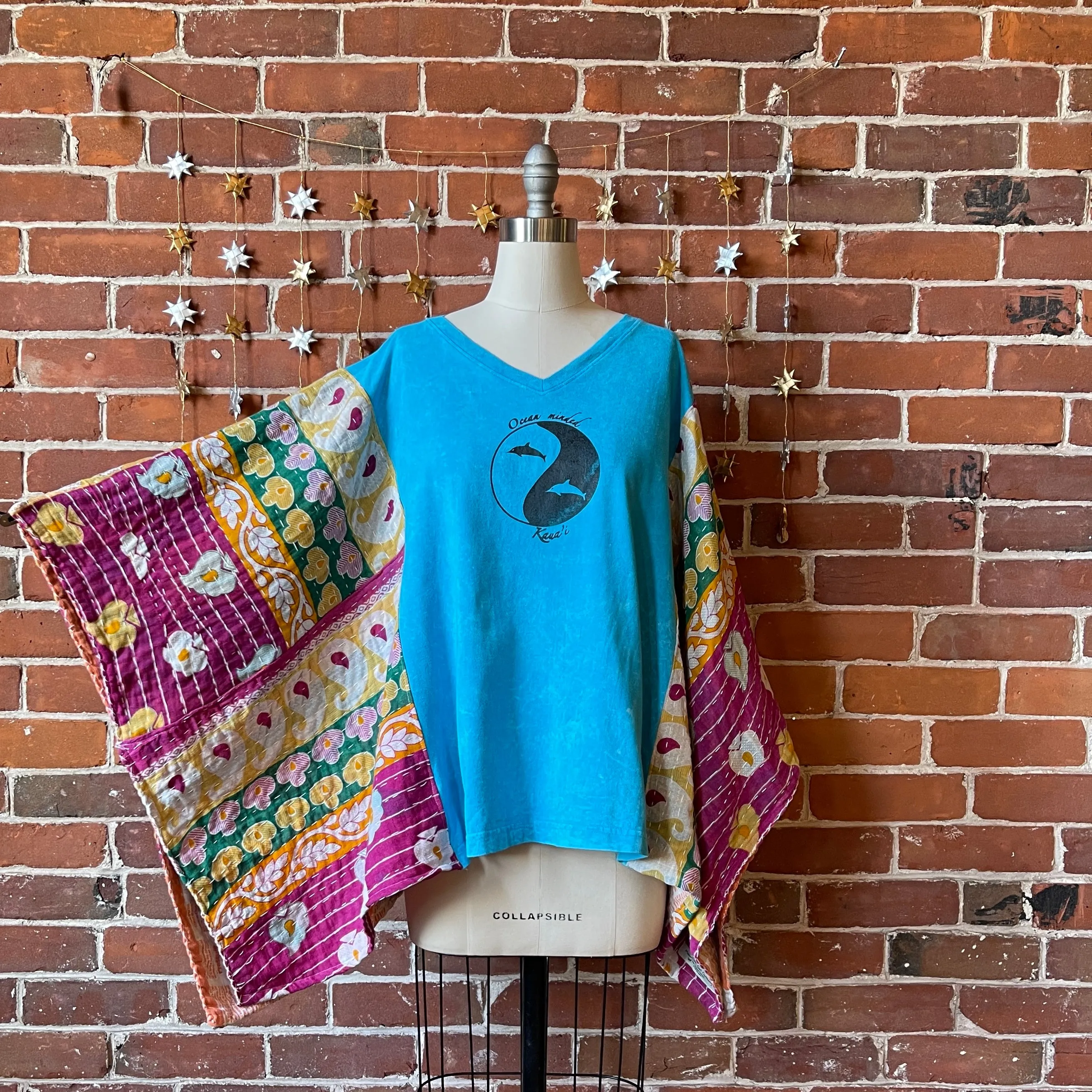 Upcycled Ocean Minded Kaua'i Kantha Poncho Top