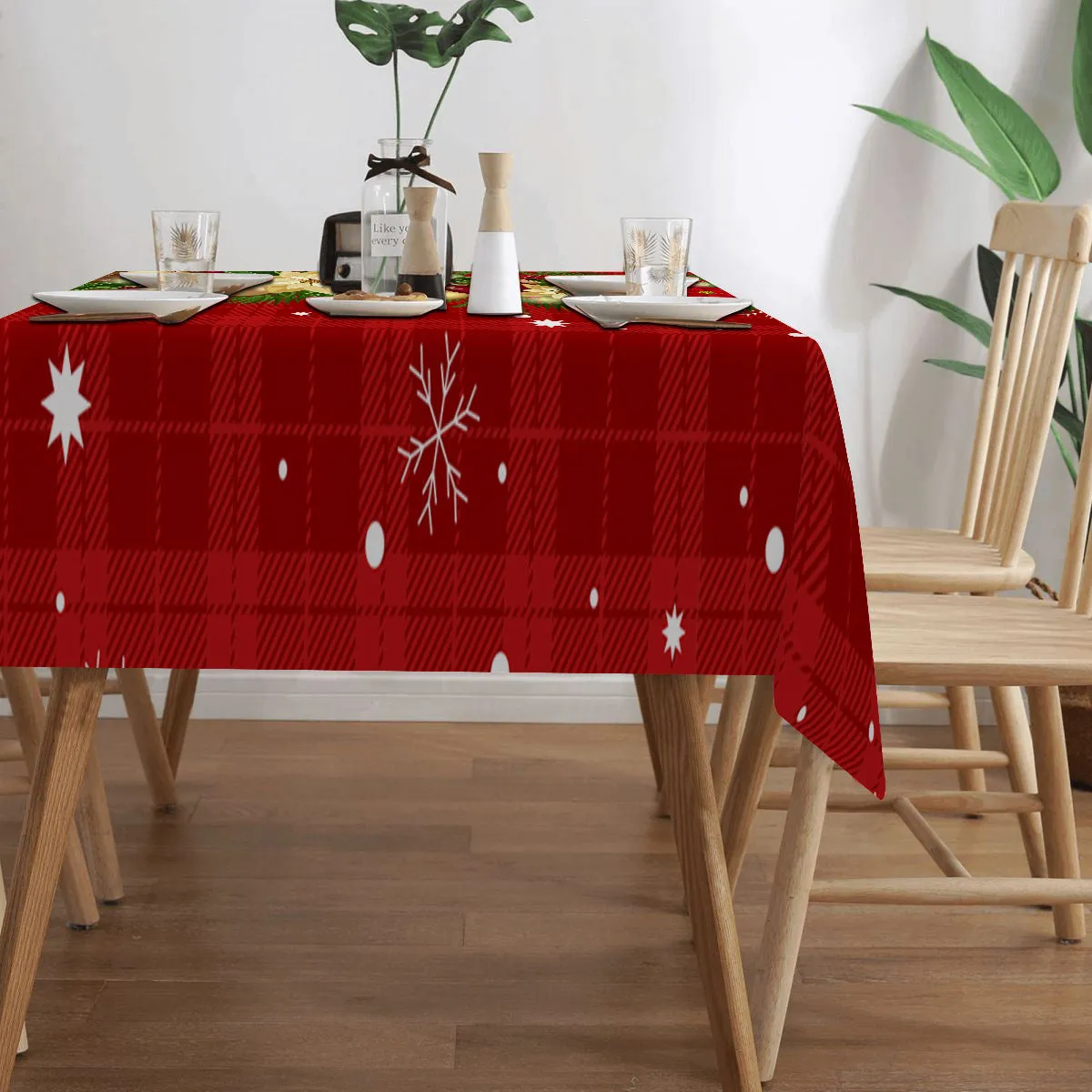 Vibrant 1PC Holiday Festive Christmas Print Tablecloth - Waterproof, Stain-Resistant, Wrinkle-Free Polyester Table Cover for Dining, Party, Buffet, and Wedding - Machine Made, Rectangular, Easy to Clean, and Durable