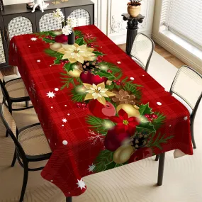 Vibrant 1PC Holiday Festive Christmas Print Tablecloth - Waterproof, Stain-Resistant, Wrinkle-Free Polyester Table Cover for Dining, Party, Buffet, and Wedding - Machine Made, Rectangular, Easy to Clean, and Durable