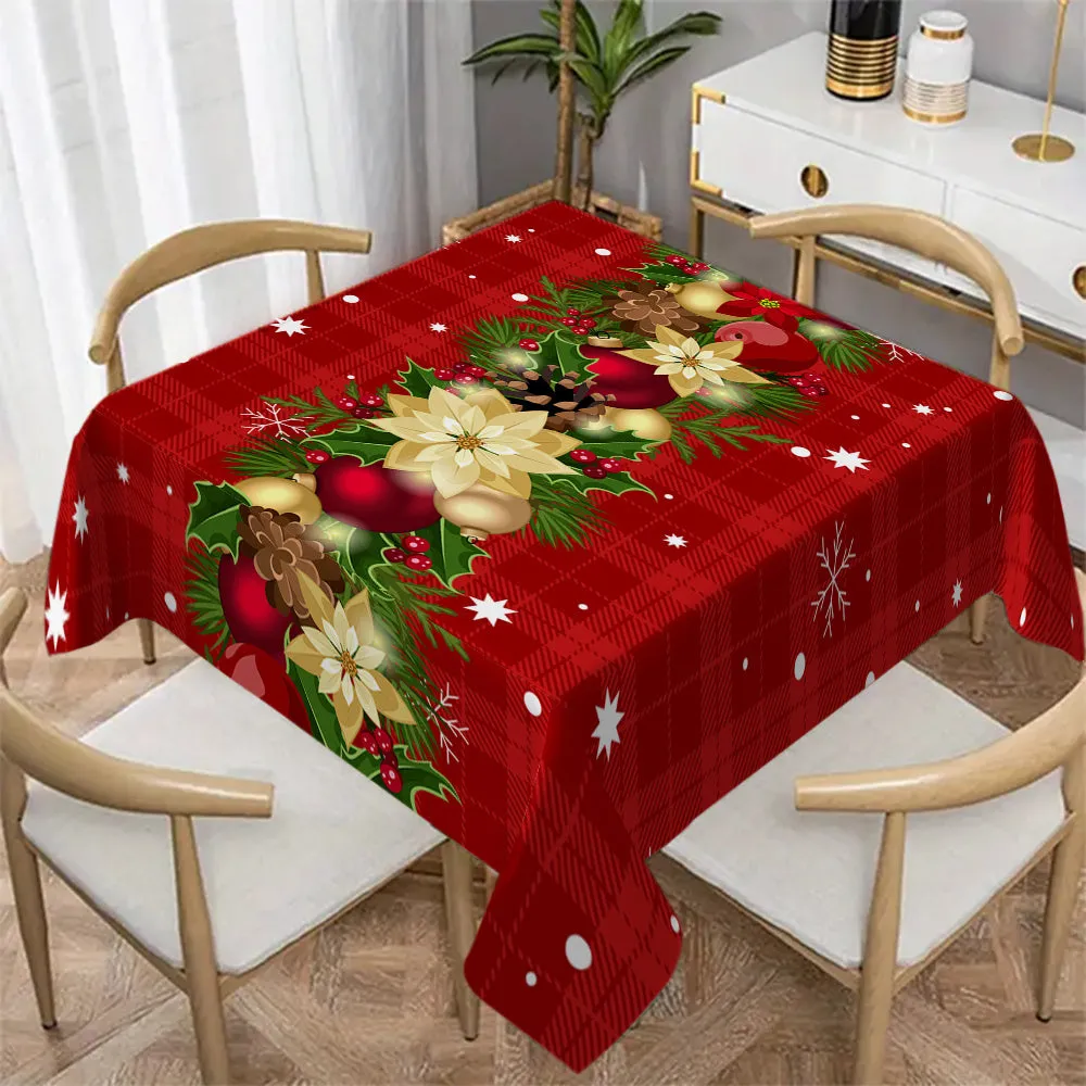 Vibrant 1PC Holiday Festive Christmas Print Tablecloth - Waterproof, Stain-Resistant, Wrinkle-Free Polyester Table Cover for Dining, Party, Buffet, and Wedding - Machine Made, Rectangular, Easy to Clean, and Durable