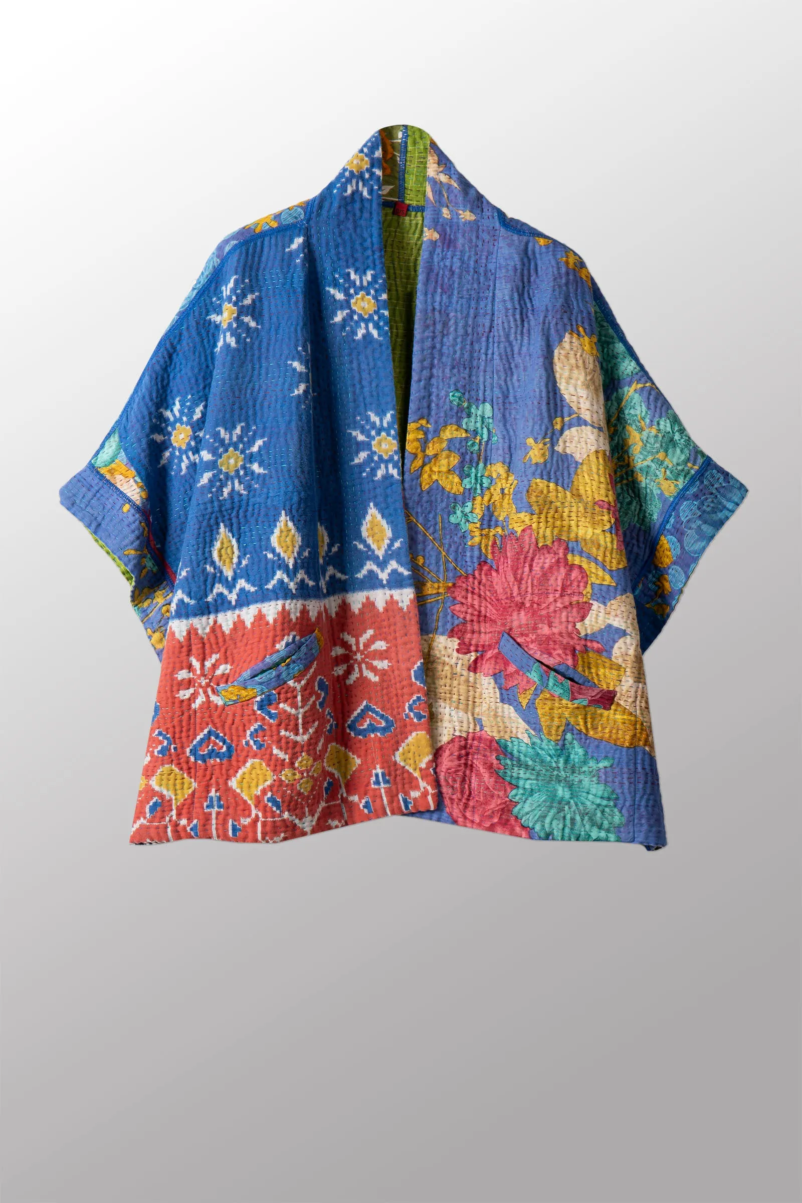 VINTAGE COTTON KANTHA MINI PONCHO - cv4060-0047a -