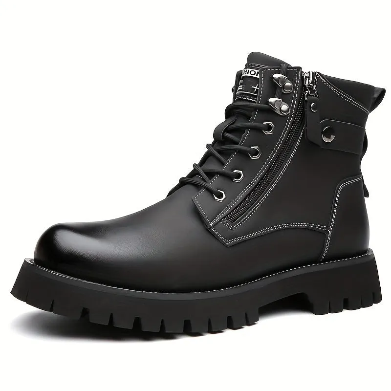 Vintage Men's Motorcycle Boots | Windproof, Anti-skid Sole | Side Zip, Lace-up | Multi-season Outdoor Footwear