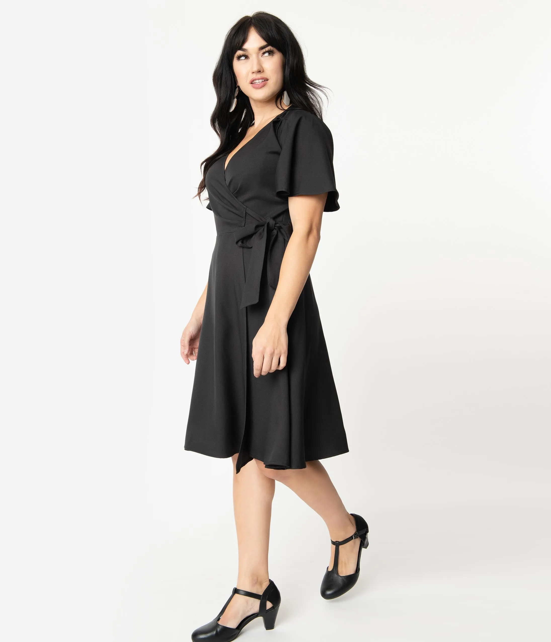 Vintage Style Black Go Getter Butterfly Sleeve Rachel Wrap Dress