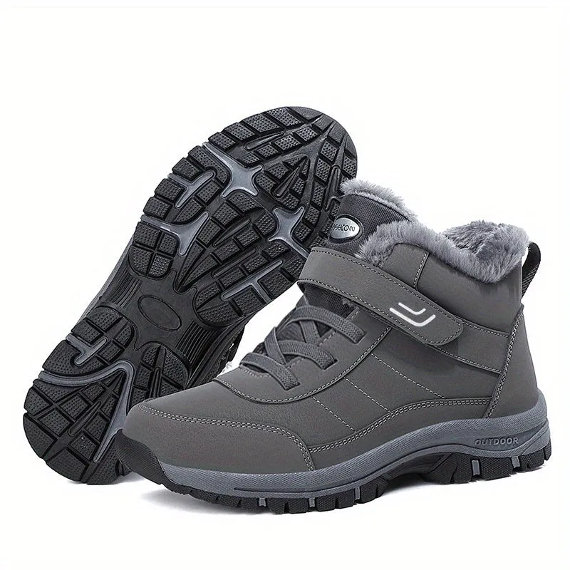 WarmthMaster Snow Boots - Insulated, Non-Slip, Waterproof Hiking Shoes for Men - Dark Grey, Fall and Winter Essential for Outdoor Enthusiasts