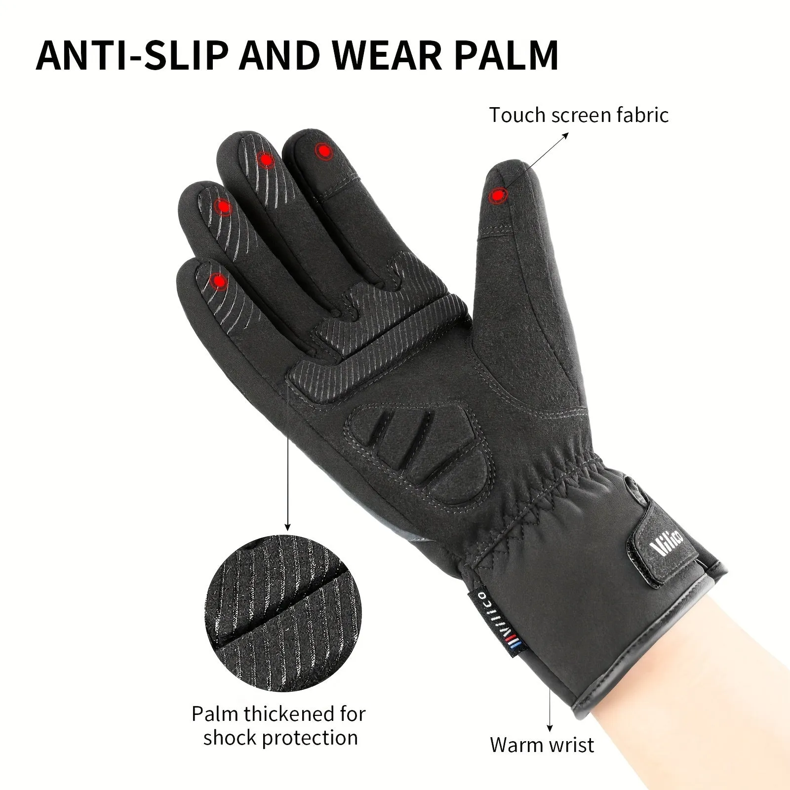 Waterproof Bag Thermal Winter Running Glove For Men Women Wear-resistant Palm Pad Thicken Fleece Liner Cold Weather Skiing Glove For Cycling Motorcycle