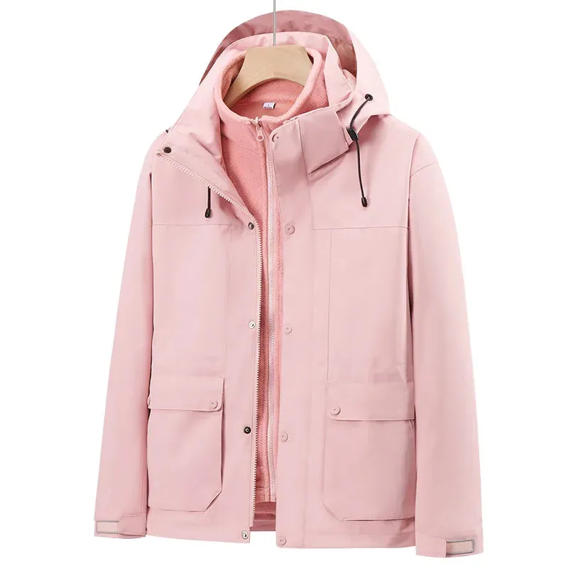 Windbreaker Two-pieces Sets Women 3 in 1 Outdoor Men Thick Warm Waterproof Hooded Parka Coat Winter Jacket Hiking Snow Jackets