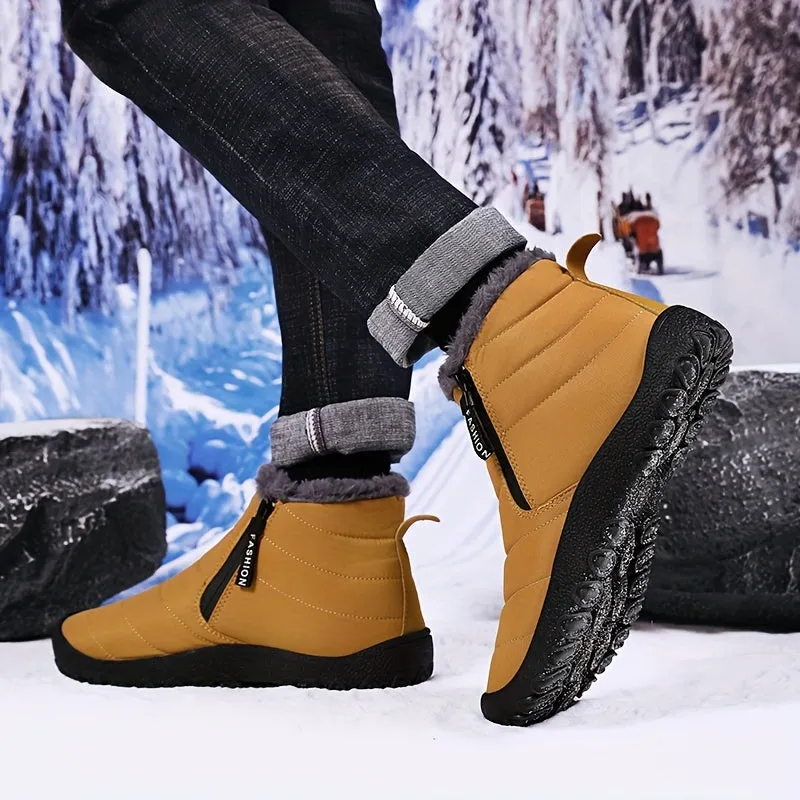 Winter Explorers Dream Boots - High-Top, Double-Zippered, Anti-Skid, Windproof, Fuzzy Lined, Trendy Ankle Boots for Men - Perfect for Outdoor Walking, Running, Hiking in Autumn and Winter