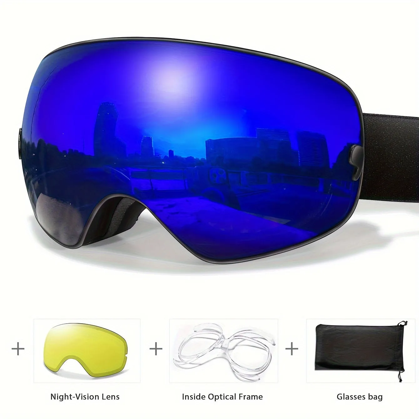 Winter Sports Goggles with Night Vision & Protection - Anti-Fog, Interchangeable Lens for Skiing, Snowboarding & Outdoor Adventures - Perfect Christmas & New Year's Gift, for Winter