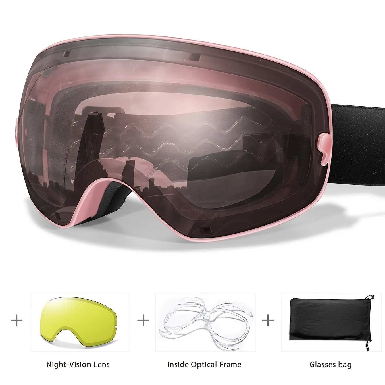 Winter Sports Goggles with Night Vision & Protection - Anti-Fog, Interchangeable Lens for Skiing, Snowboarding & Outdoor Adventures - Perfect Christmas & New Year's Gift, for Winter