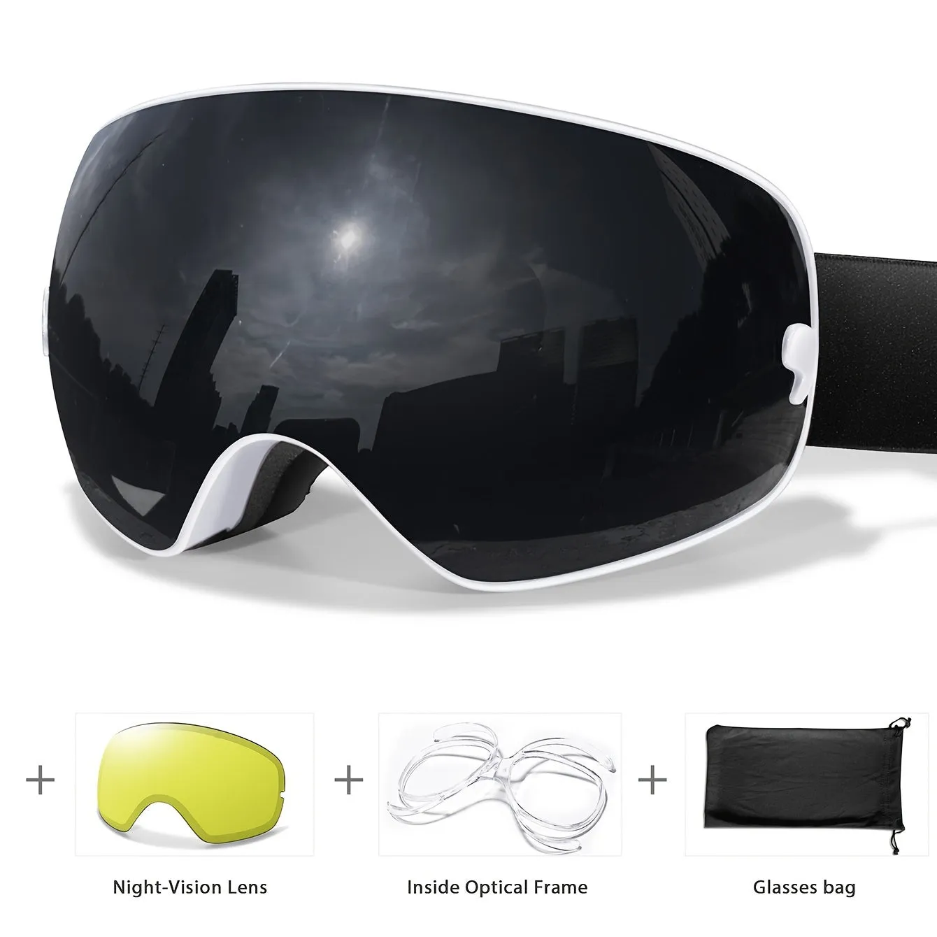 Winter Sports Goggles with Night Vision & Protection - Anti-Fog, Interchangeable Lens for Skiing, Snowboarding & Outdoor Adventures - Perfect Christmas & New Year's Gift, for Winter