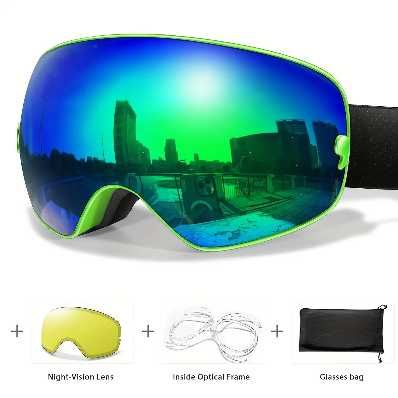 Winter Sports Goggles with Night Vision & Protection - Anti-Fog, Interchangeable Lens for Skiing, Snowboarding & Outdoor Adventures - Perfect Christmas & New Year's Gift, for Winter