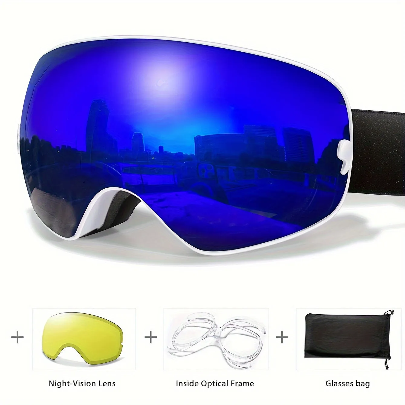 Winter Sports Goggles with Night Vision & Protection - Anti-Fog, Interchangeable Lens for Skiing, Snowboarding & Outdoor Adventures - Perfect Christmas & New Year's Gift, for Winter