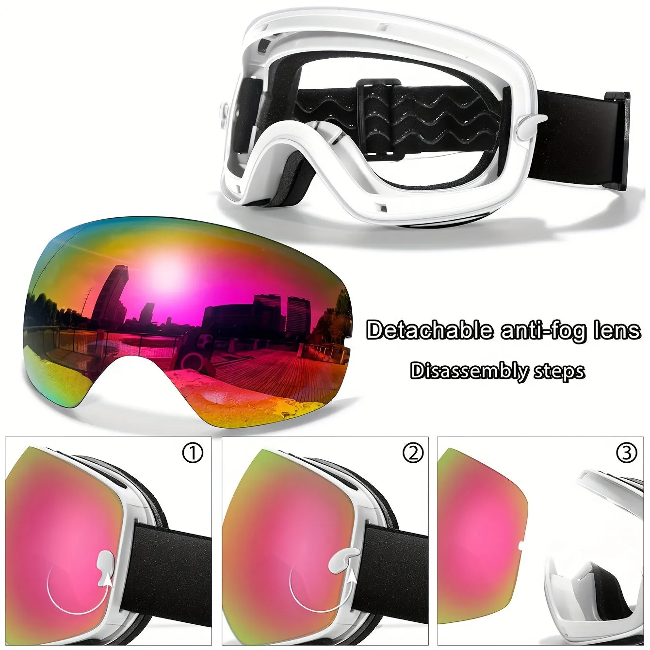 Winter Sports Goggles with Night Vision & Protection - Anti-Fog, Interchangeable Lens for Skiing, Snowboarding & Outdoor Adventures - Perfect Christmas & New Year's Gift, for Winter