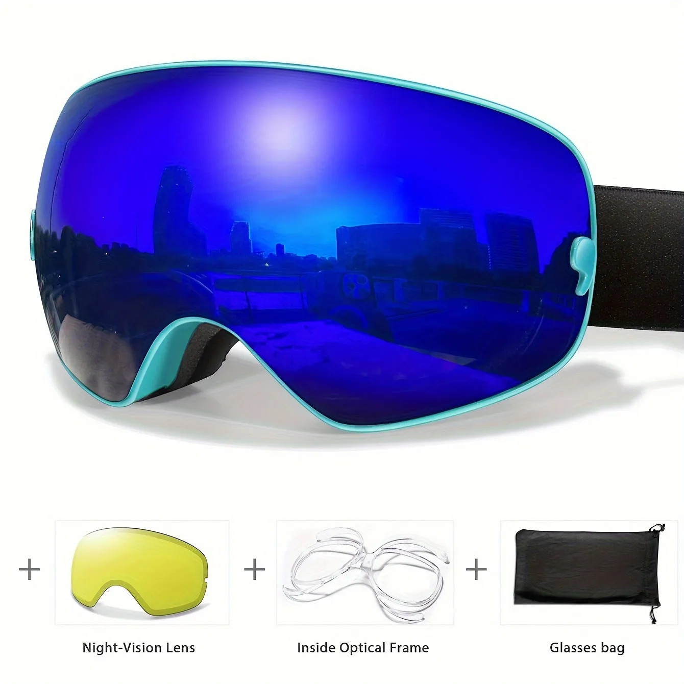 Winter Sports Goggles with Night Vision & Protection - Anti-Fog, Interchangeable Lens for Skiing, Snowboarding & Outdoor Adventures - Perfect Christmas & New Year's Gift, for Winter