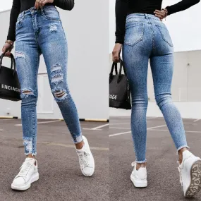 Women High Waist Skinny Stretch Ripped Destroyed Denim Pants