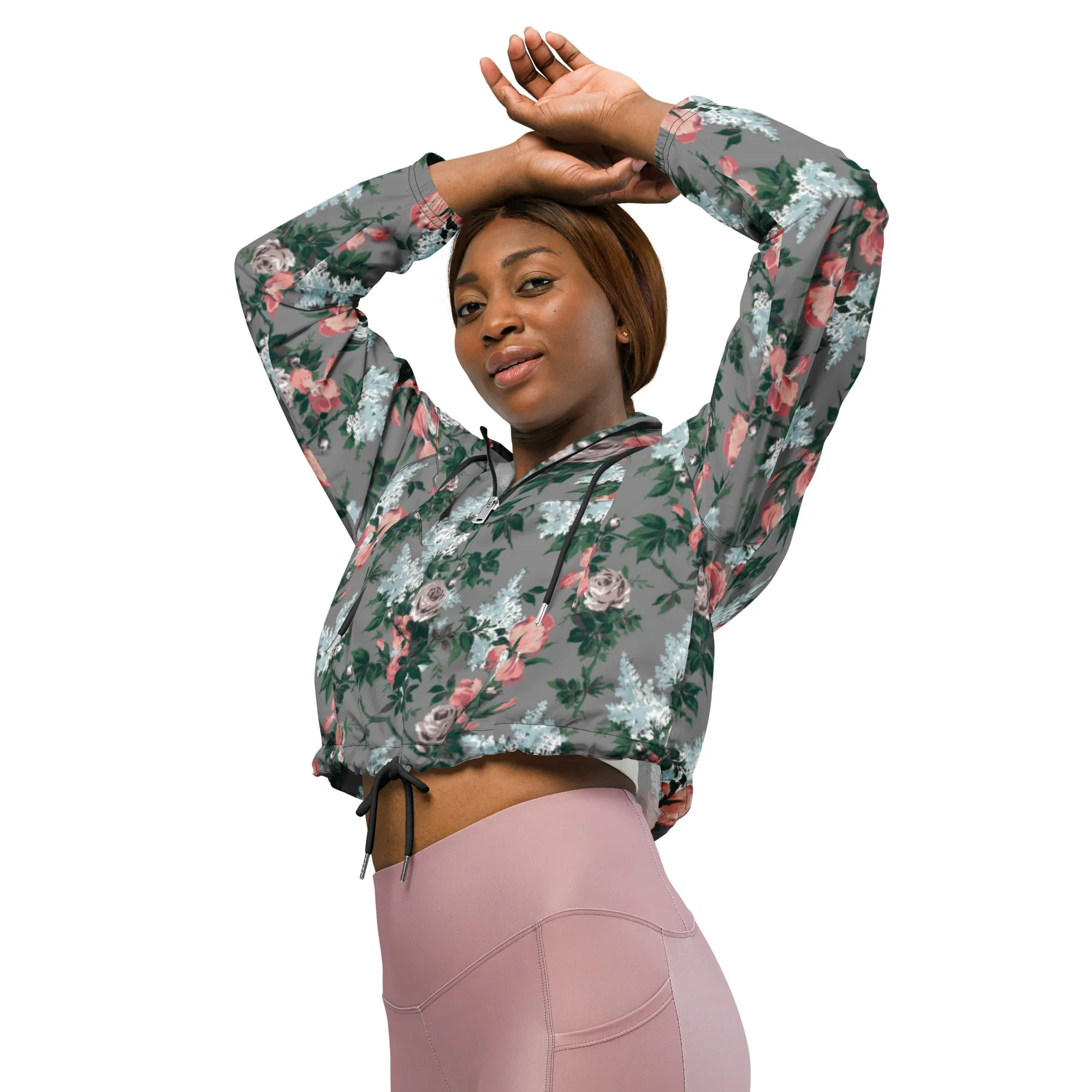 Women’s Cropped Windbreaker in J'Adore Paris Bella Roses Floral Print | Pinup Couture