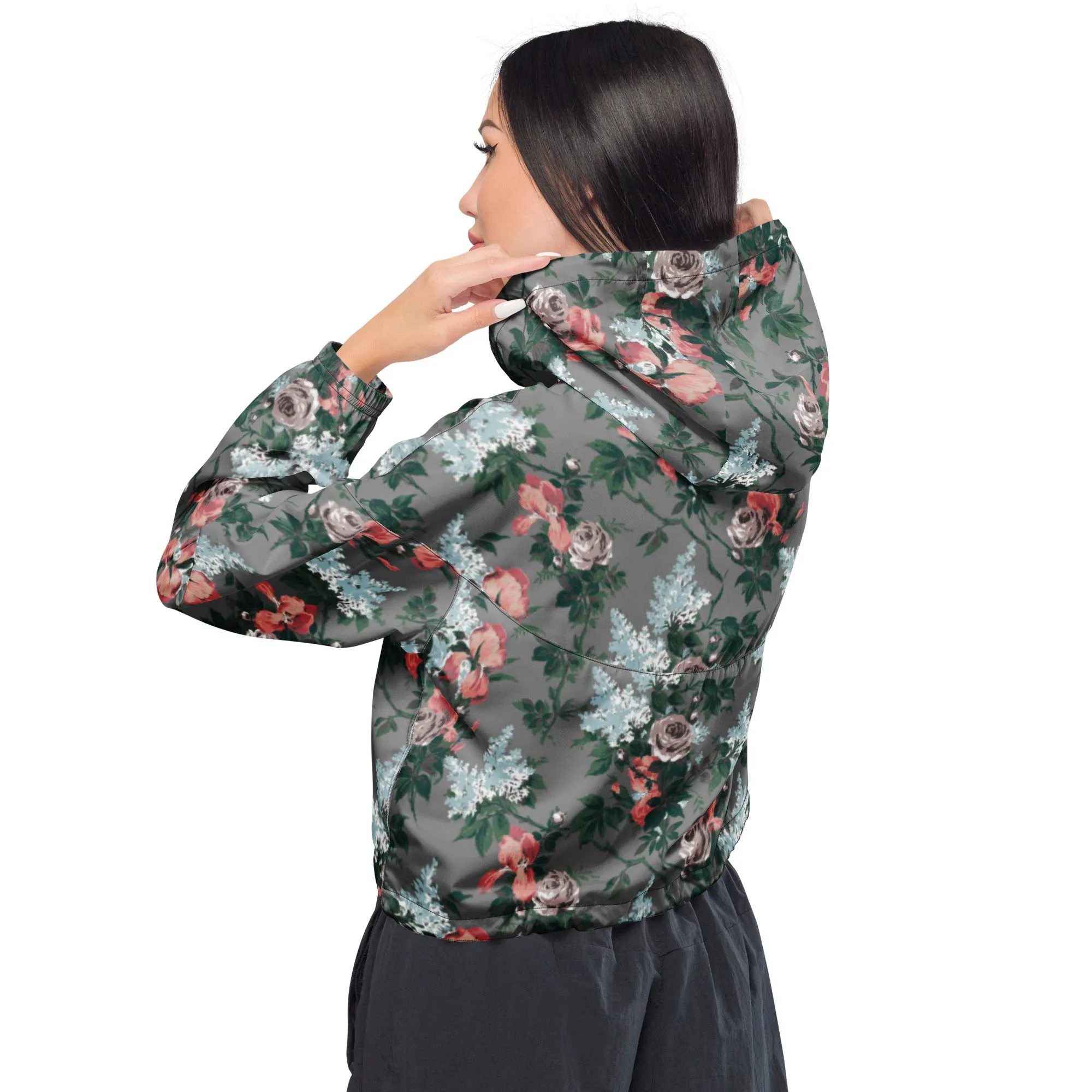 Women’s Cropped Windbreaker in J'Adore Paris Bella Roses Floral Print | Pinup Couture