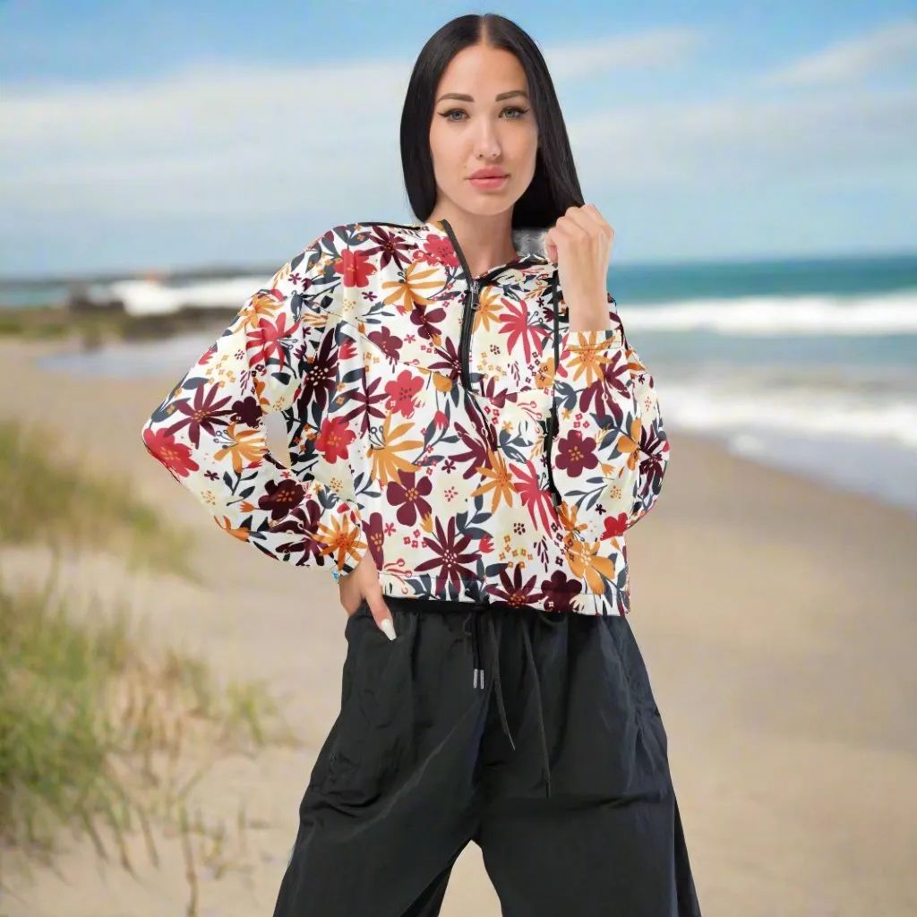 Women’s Flower Garden Pattern Cropped Windbreaker Jacket