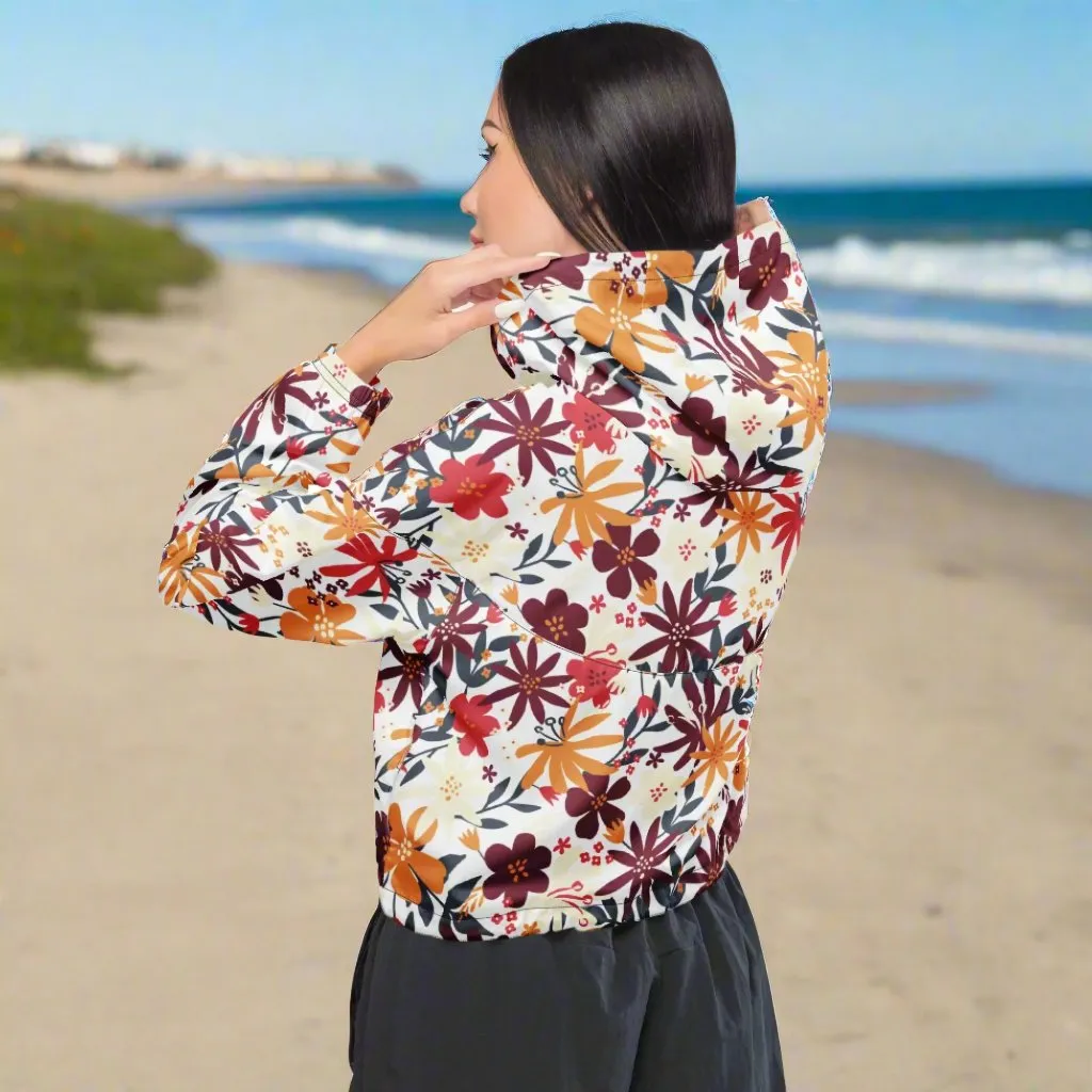 Women’s Flower Garden Pattern Cropped Windbreaker Jacket