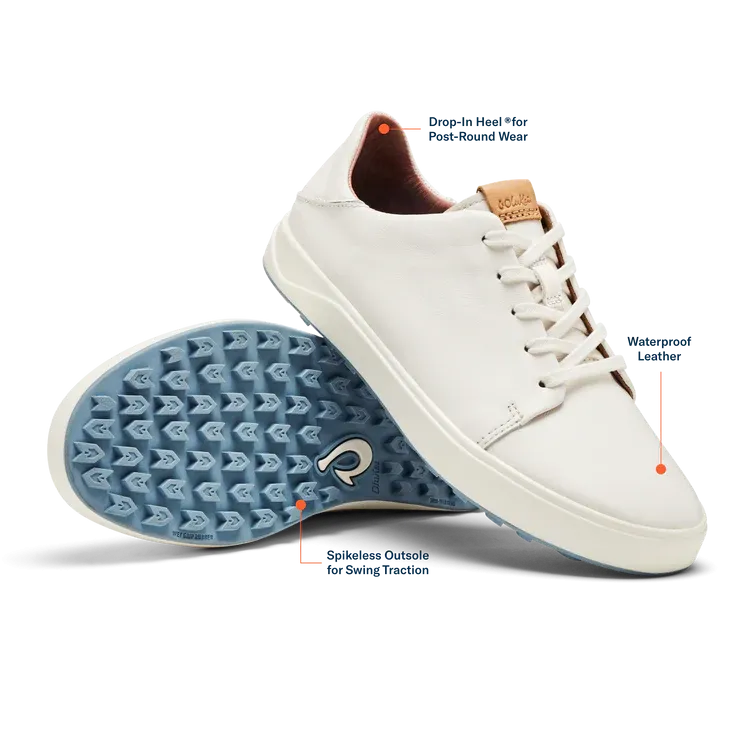 Women's Olukai Wailea Leather Golf Shoes Color: White