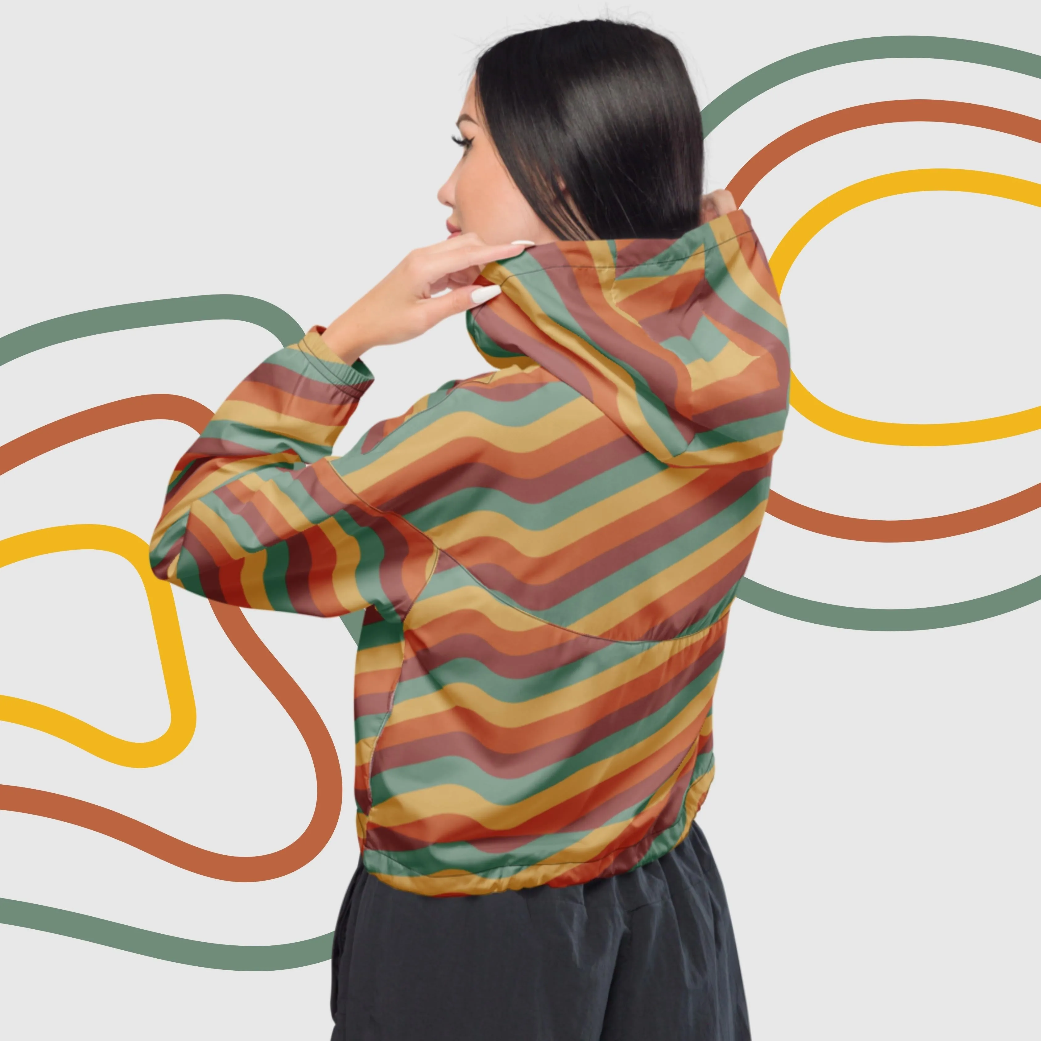 Women’s Retro Wavy Lines Cropped Windbreaker