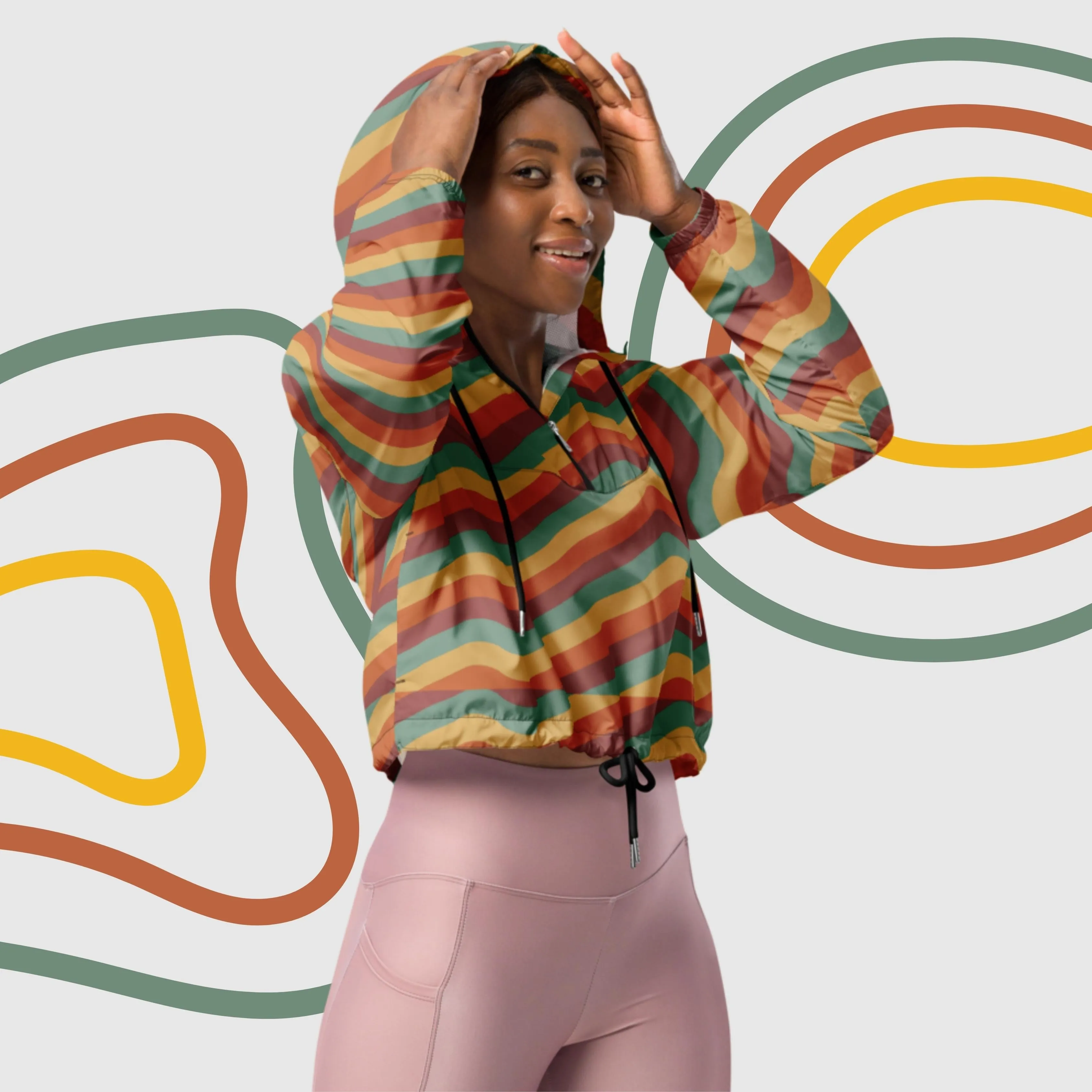 Women’s Retro Wavy Lines Cropped Windbreaker