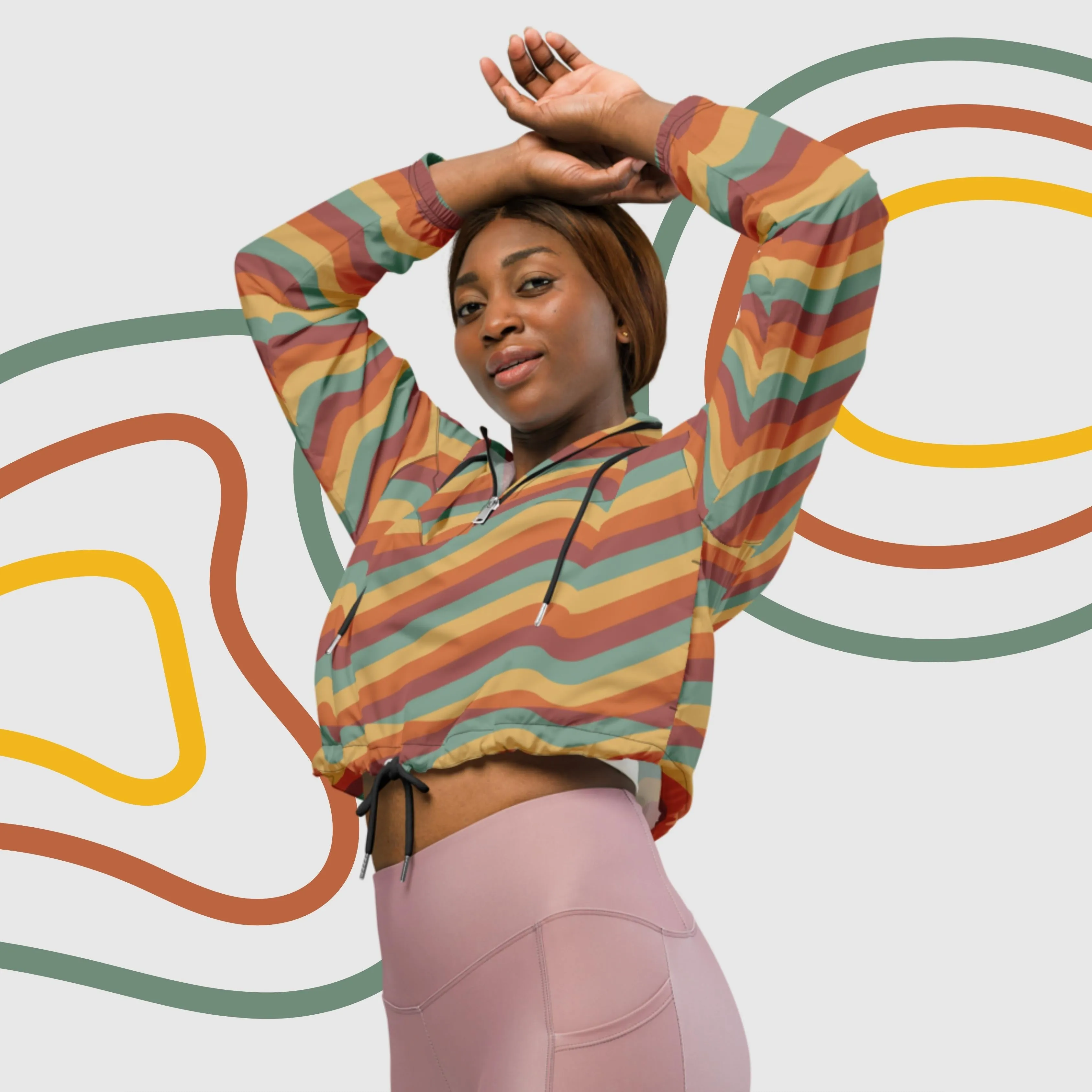 Women’s Retro Wavy Lines Cropped Windbreaker