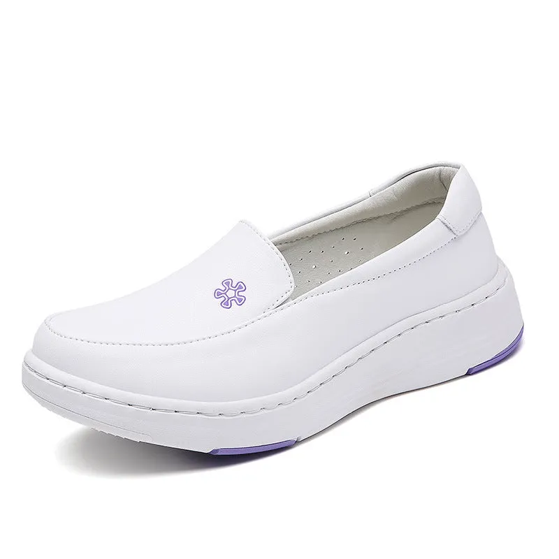 XIANGTUIBAO  Four Seasons Nurse Shoes Female  New Soft Sole Leather Breathable Anti-Blister Thick Bottom Not Tired Feet Comfortable White Shoes