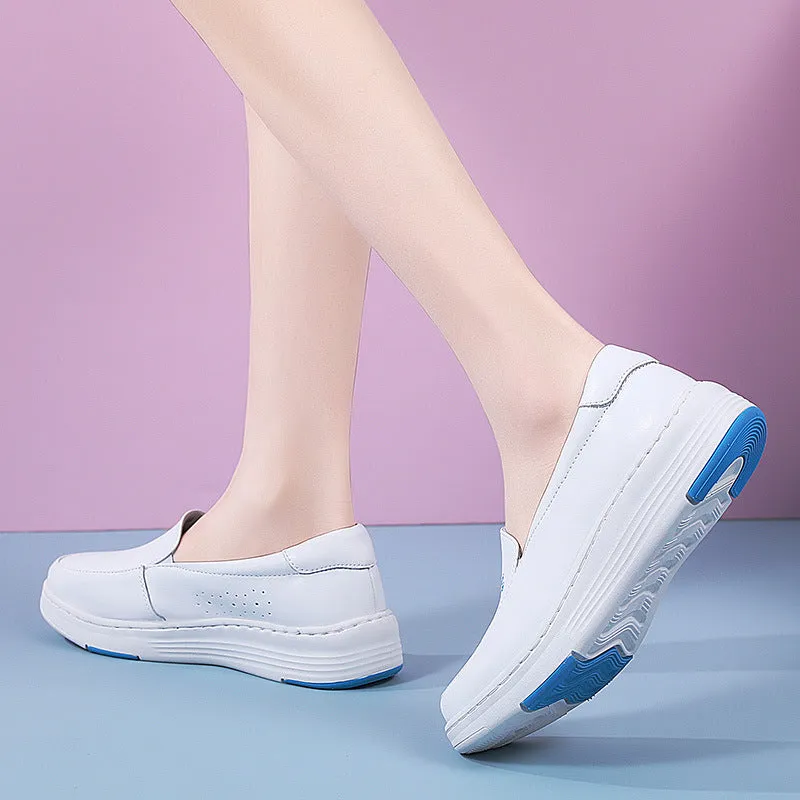 XIANGTUIBAO  Four Seasons Nurse Shoes Female  New Soft Sole Leather Breathable Anti-Blister Thick Bottom Not Tired Feet Comfortable White Shoes