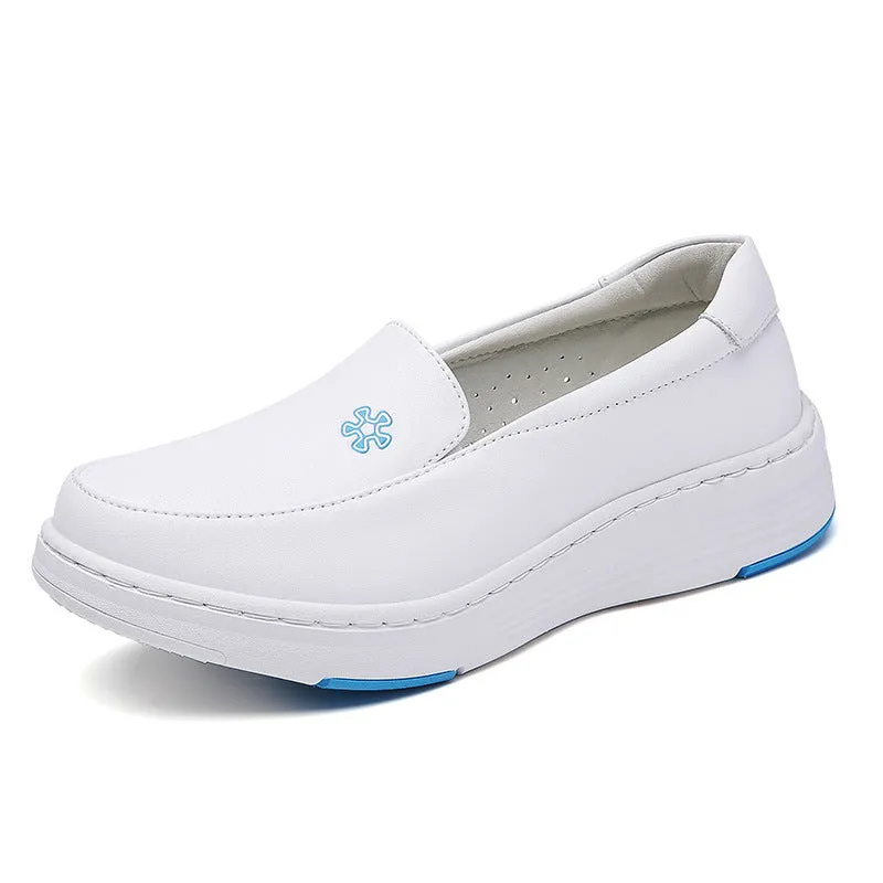 XIANGTUIBAO  Four Seasons Nurse Shoes Female  New Soft Sole Leather Breathable Anti-Blister Thick Bottom Not Tired Feet Comfortable White Shoes