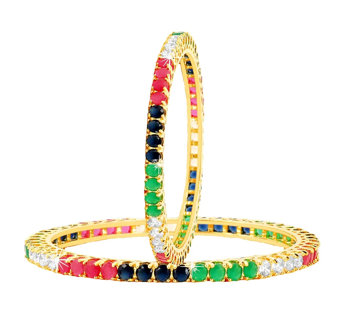 Yellow Chimes Bangles for Women CZ/AD Crystal Studded 2 Pc Gold Plated Traditional Bangle Set for Women and Girls (2.8)