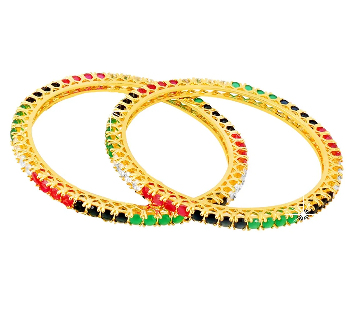 Yellow Chimes Bangles for Women CZ/AD Crystal Studded 2 Pc Gold Plated Traditional Bangle Set for Women and Girls (2.8)