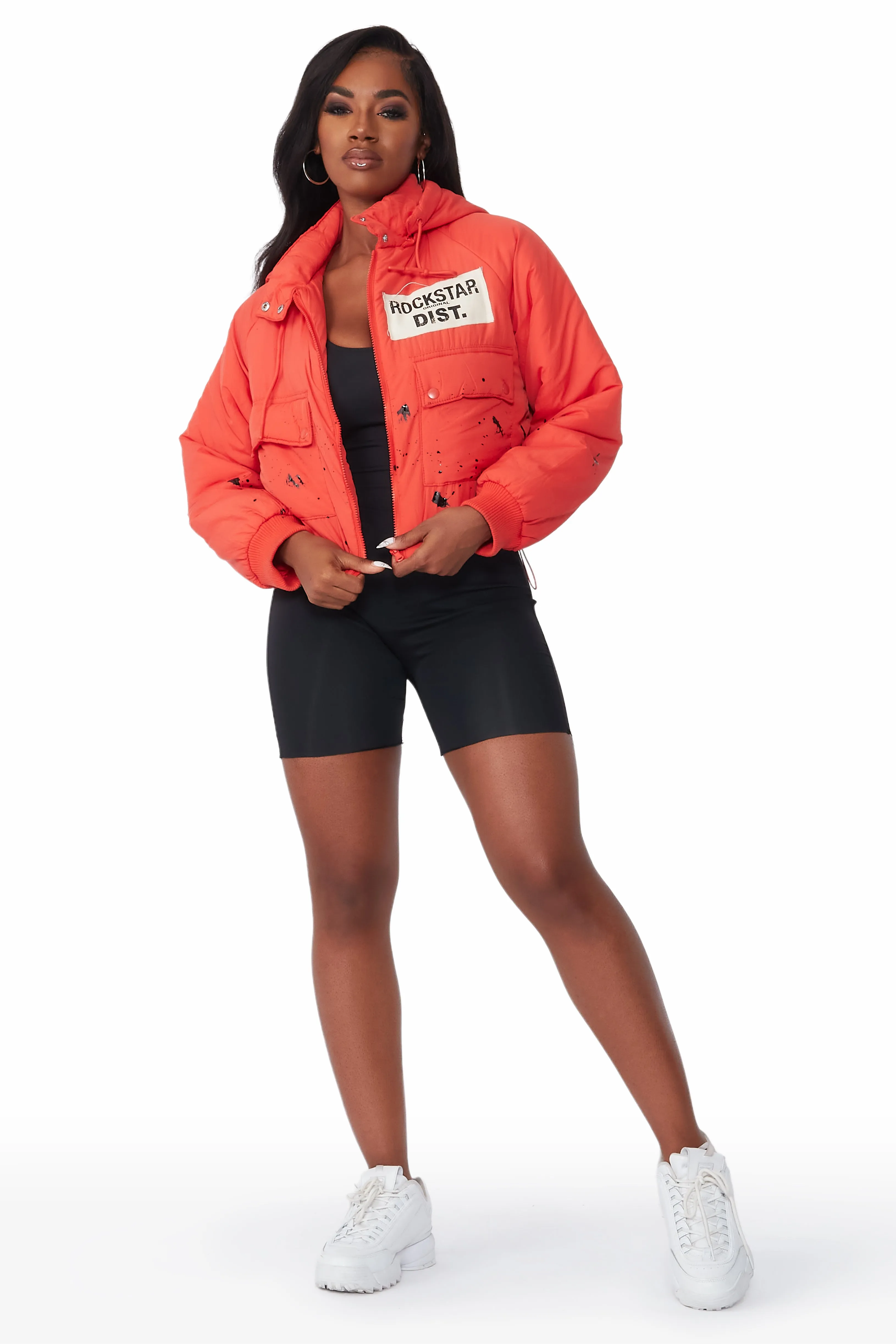 Zayla Orange Art Dist. Puffer Jacket