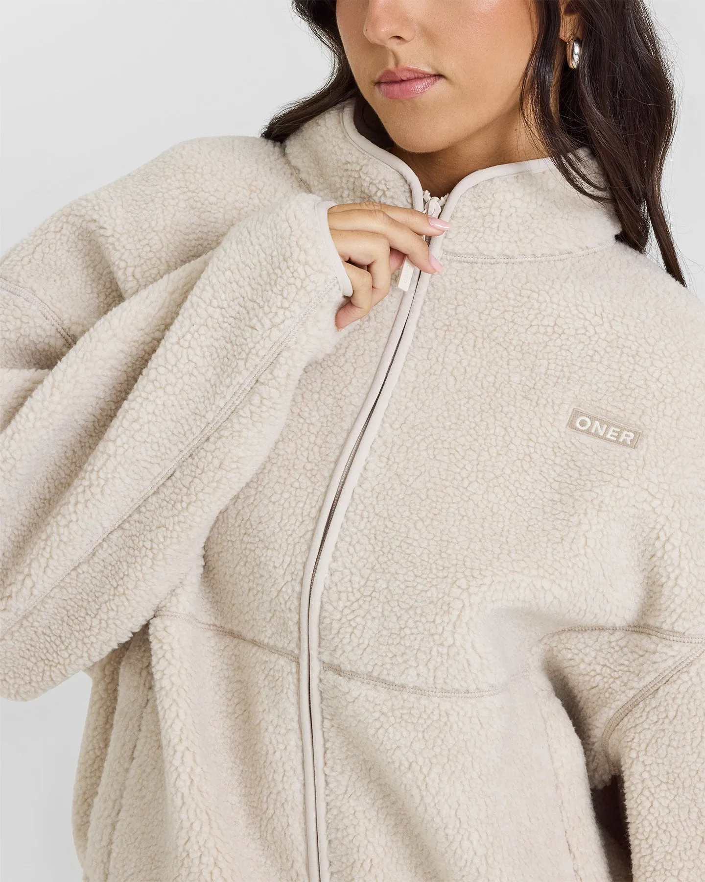 Zip Through Fleece Jacket | Sand